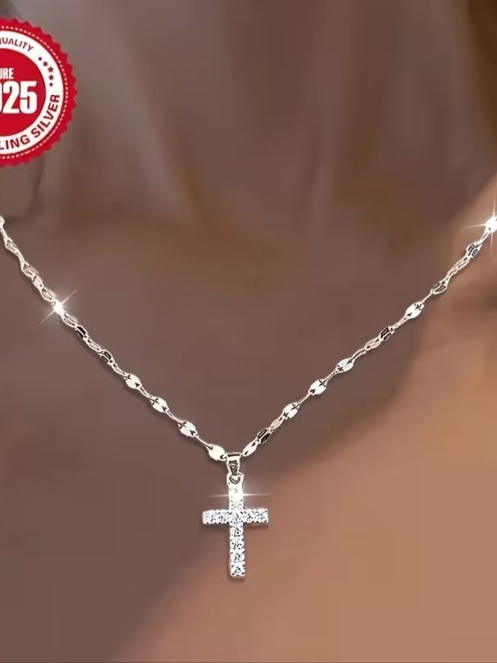 Elegant 925 Sterling Silvery Lip Chain Cross